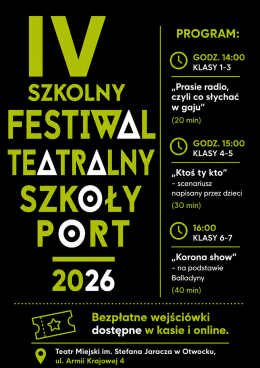 IV  SZKOLNY FESTIWAL TEATRALNY SZKOŁY PORT „Ktoś ty kto”